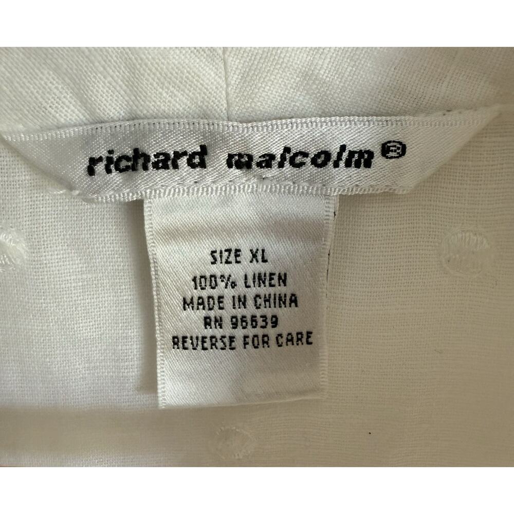 Richard Malcolm 100% Irish Linen XL White Swiss Dot Button Front Cap Sleeve Top - Picture 5 of 6